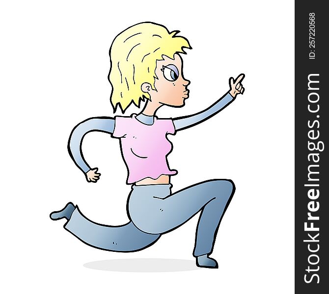 cartoon woman running and pointing