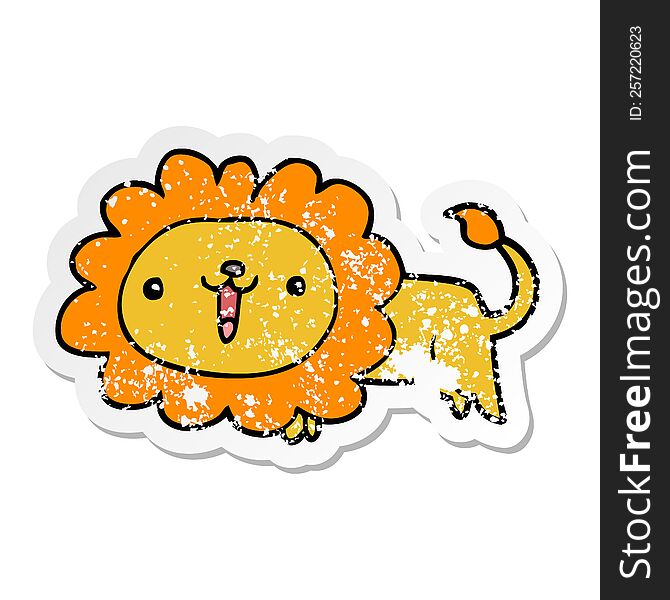 Distressed Sticker Of A Cute Cartoon Lion