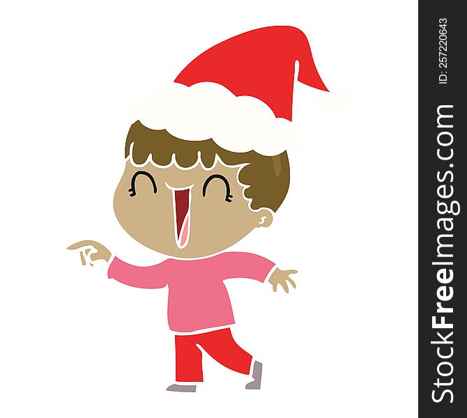 Laughing Flat Color Illustration Of A Man Pointing Wearing Santa Hat