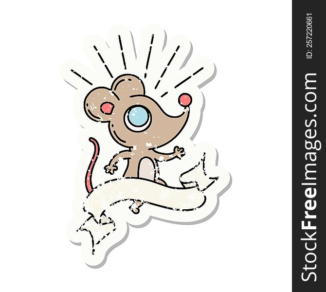 Grunge Sticker Of Tattoo Style Mouse Character