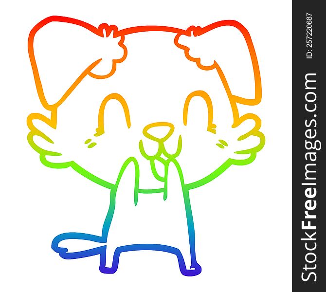 Rainbow Gradient Line Drawing Laughing Cartoon Dog