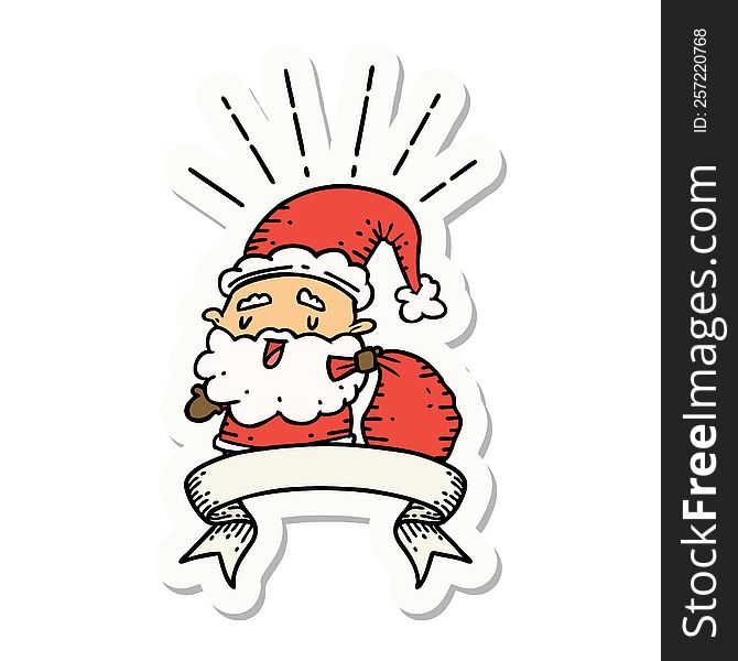 Sticker Of Tattoo Style Santa Claus Christmas Character With Sack