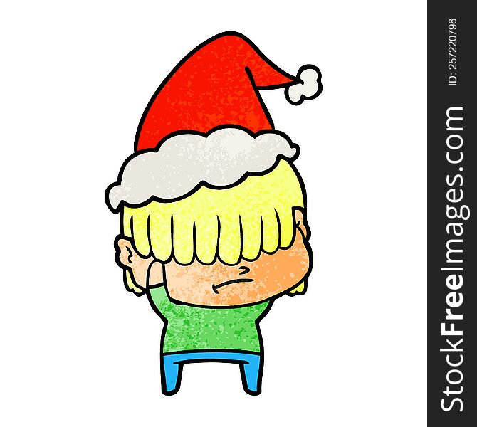 Textured Cartoon Of A Boy With Untidy Hair Wearing Santa Hat