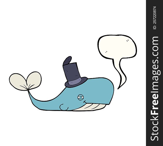 freehand drawn speech bubble cartoon whale wearing hat