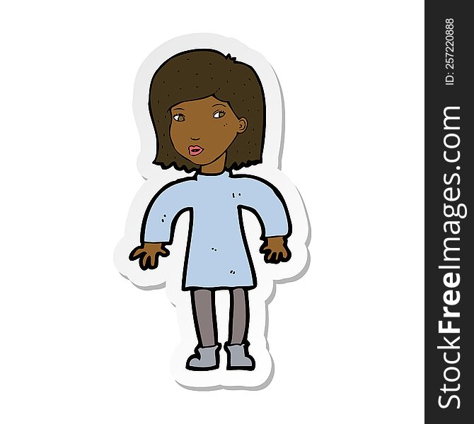 Sticker Of A Cartoon Cautious Woman