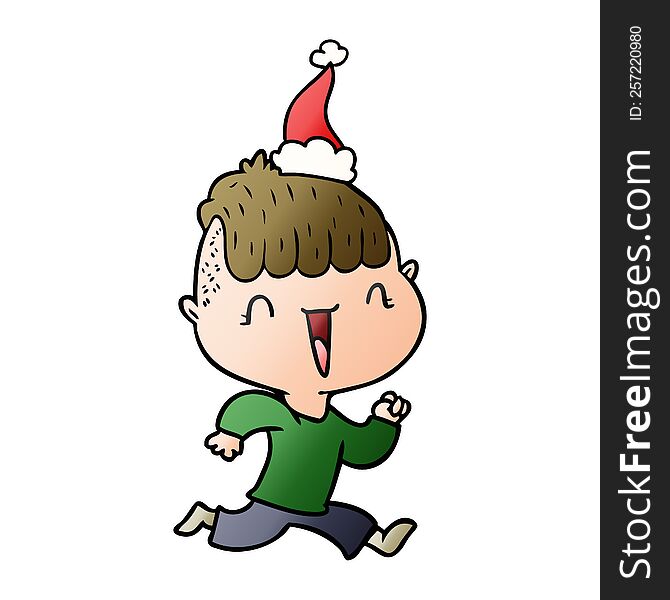 hand drawn gradient cartoon of a happy boy surprised wearing santa hat