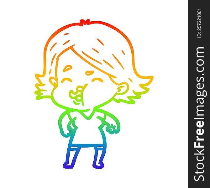 rainbow gradient line drawing cartoon girl pulling face