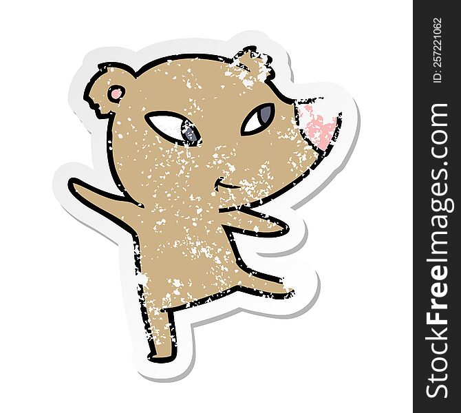 Distressed Sticker Of A Cute Cartoon Bear Dancing