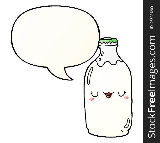 Cute Cartoon Milk Bottle And Speech Bubble In Smooth Gradient Style