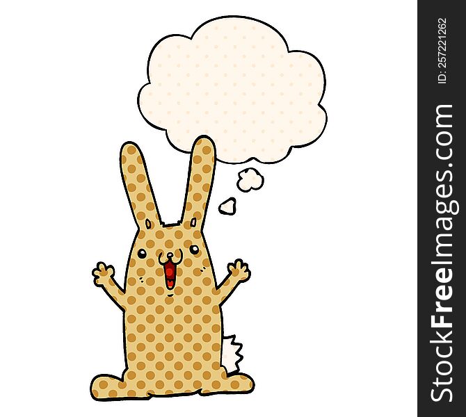 cartoon rabbit with thought bubble in comic book style