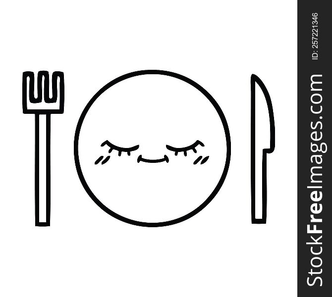 line drawing cartoon of a dinner plate