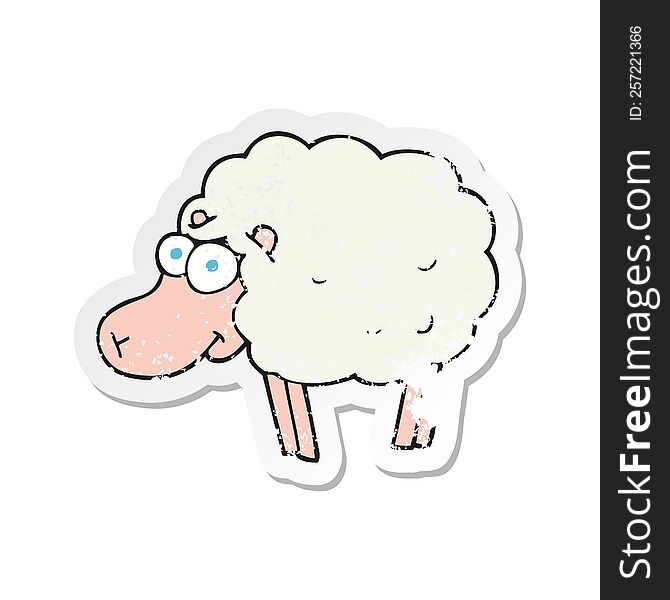 Retro Distressed Sticker Of A Funny Cartoon Sheep