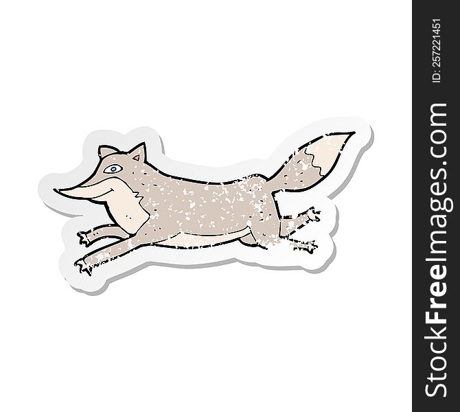 Retro Distressed Sticker Of A Cartoon Happy Wolf Running