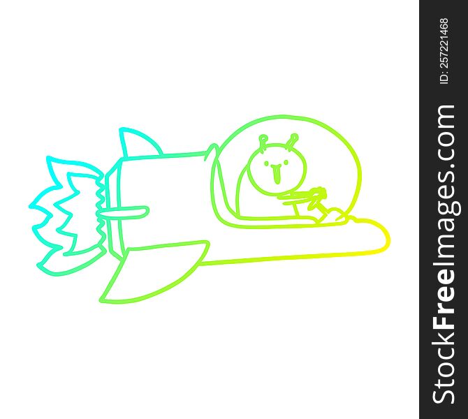 cold gradient line drawing of a cartoon alien in spaceship