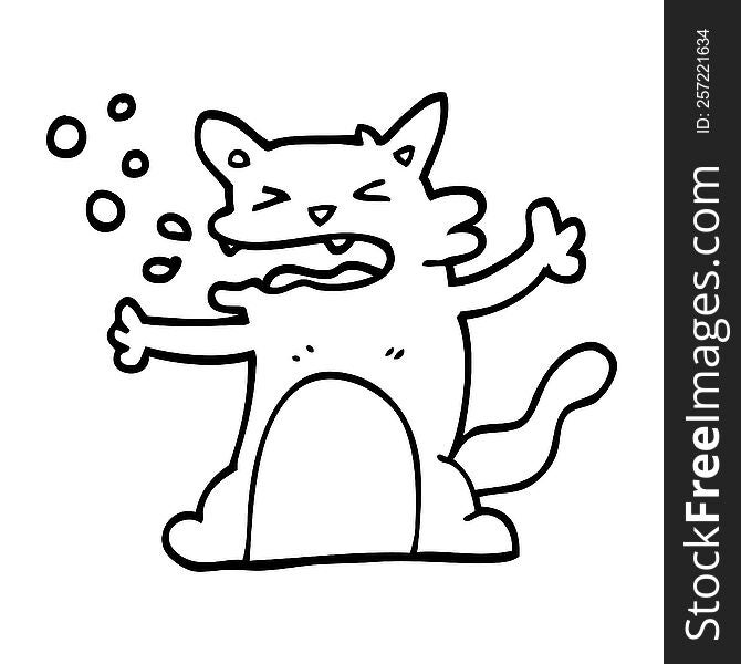 Line Drawing Cartoon Hiccuping Cat