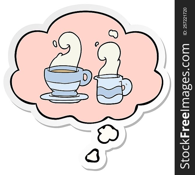 cartoon cup of coffee with thought bubble as a printed sticker