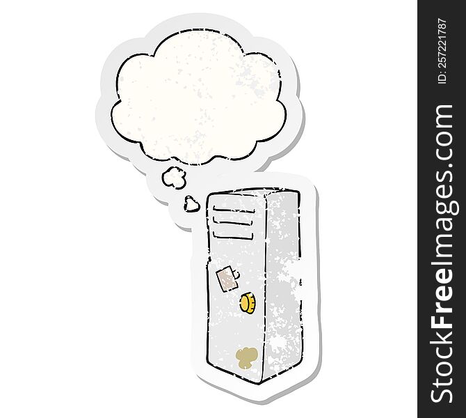 cartoon locker with thought bubble as a distressed worn sticker