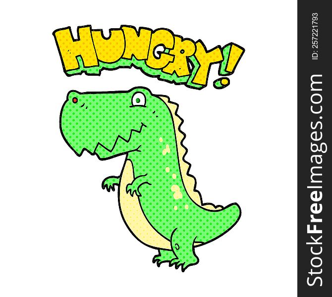 freehand drawn cartoon hungry dinosaur