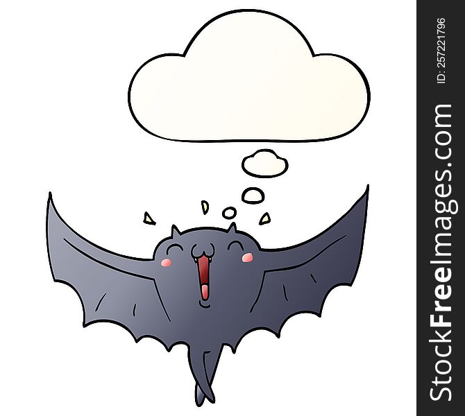 Cartoon Happy Vampire Bat And Thought Bubble In Smooth Gradient Style
