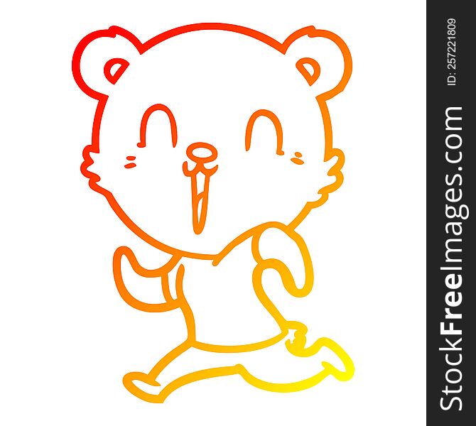 warm gradient line drawing happy cartoon bear running