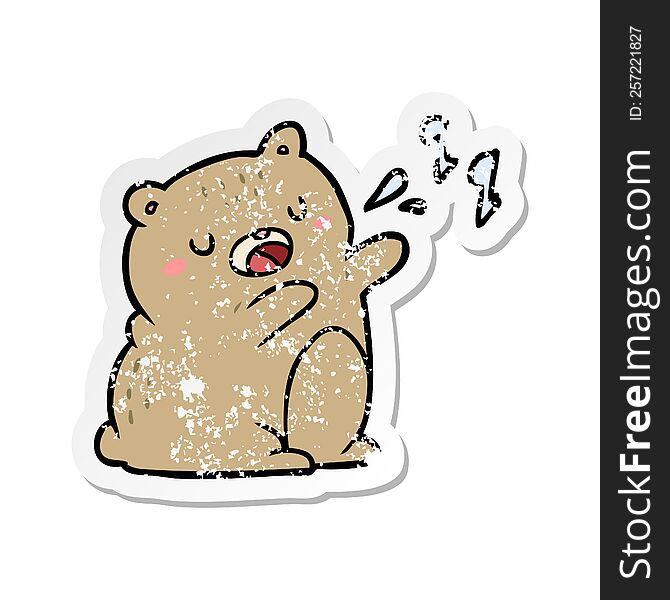 Distressed Sticker Of A Cartoon Singing Bear