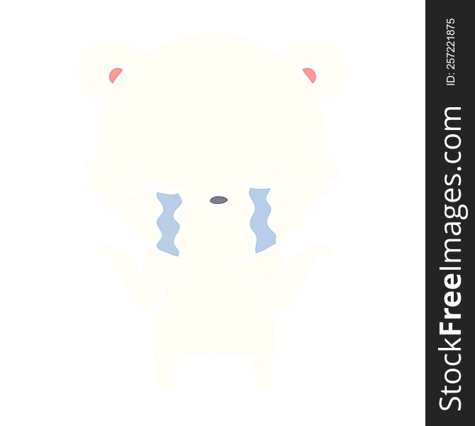 Crying Flat Color Style Cartoon Polar Bear Shrugging Shoulders