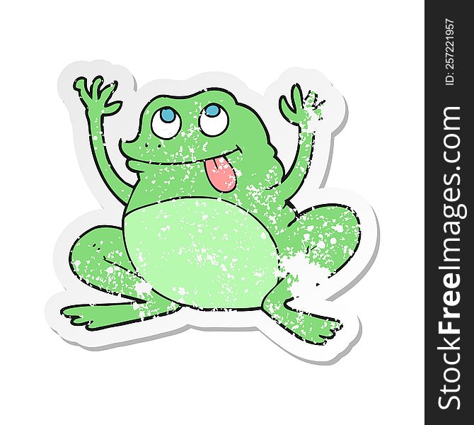 Retro Distressed Sticker Of A Funny Cartoon Frog
