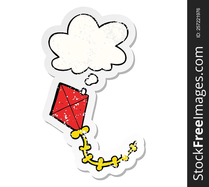 cartoon kite with thought bubble as a distressed worn sticker