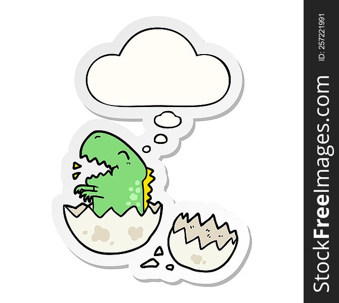 cartoon dinosaur hatching and thought bubble as a printed sticker