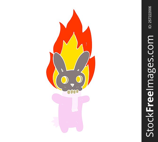 flat color illustration of flaming skull rabbit. flat color illustration of flaming skull rabbit