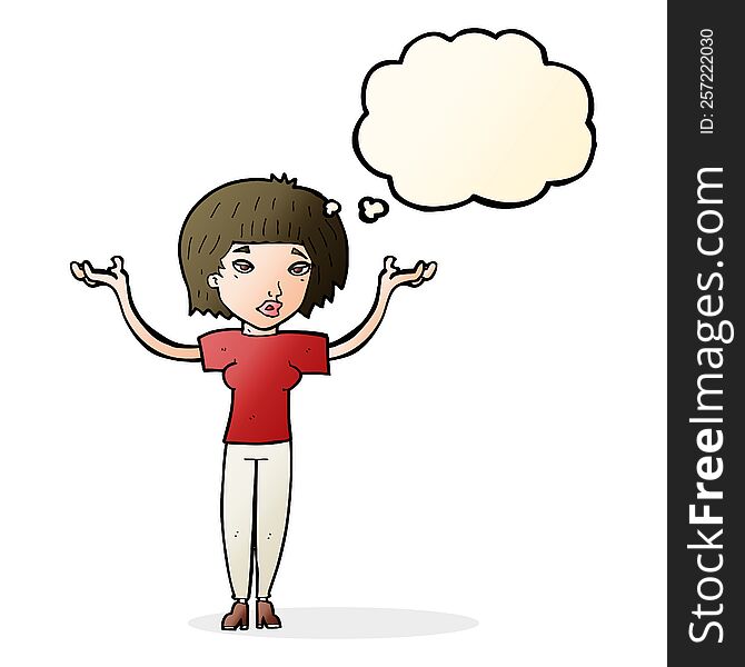 Cartoon Woman Shrugging Shoulders With Thought Bubble