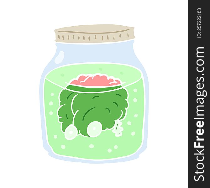 Flat Color Style Cartoon Spooky Brain Floating In Jar