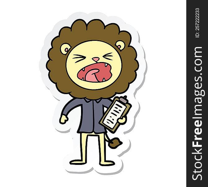 sticker of a cartoon lion salesman