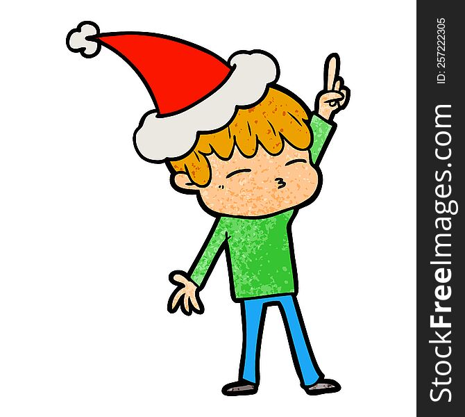 Textured Cartoon Of A Curious Boy Wearing Santa Hat