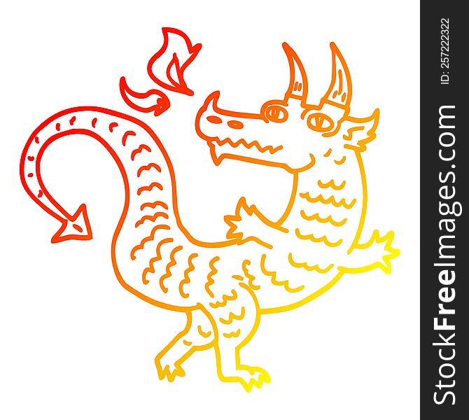 warm gradient line drawing of a cartoon magical dragon