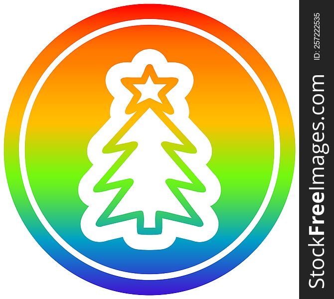 christmas tree circular icon with rainbow gradient finish. christmas tree circular icon with rainbow gradient finish