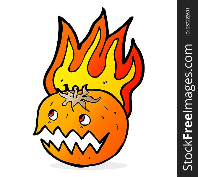 cartoon flaming pumpkin