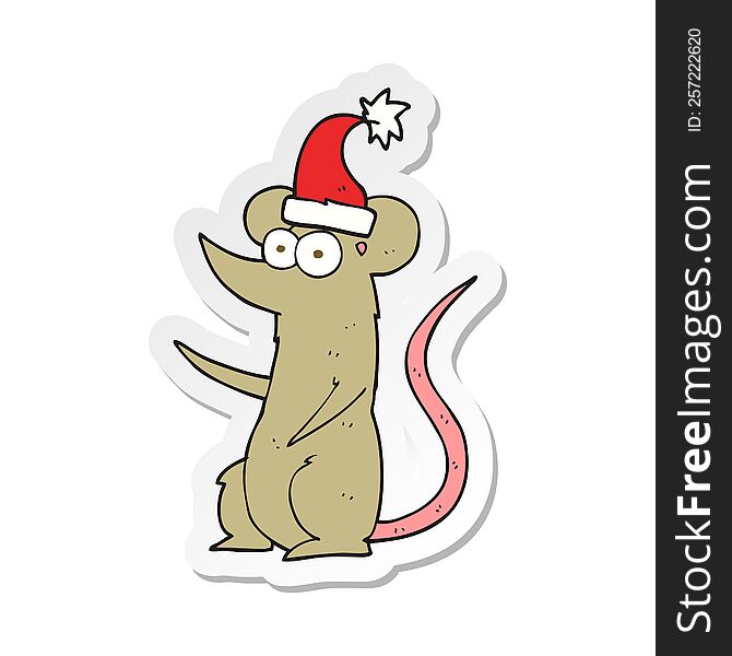 Sticker Of A Cartoon Mouse Wearing Christmas Hat
