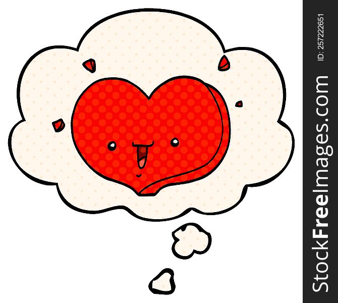 cartoon happy love heart with thought bubble in comic book style