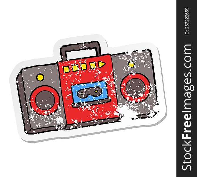 distressed sticker of a cartoon retro cassette tape player