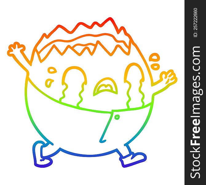 rainbow gradient line drawing of a humpty dumpty cartoon egg man crying