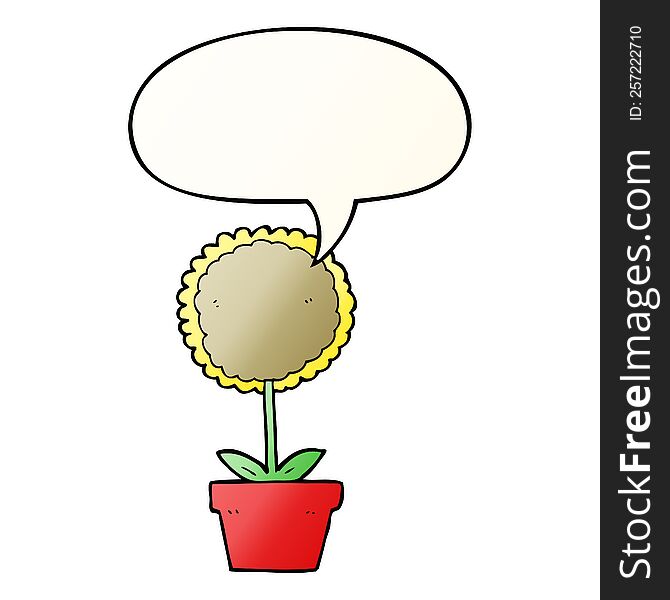 Cute Cartoon Flower And Speech Bubble In Smooth Gradient Style