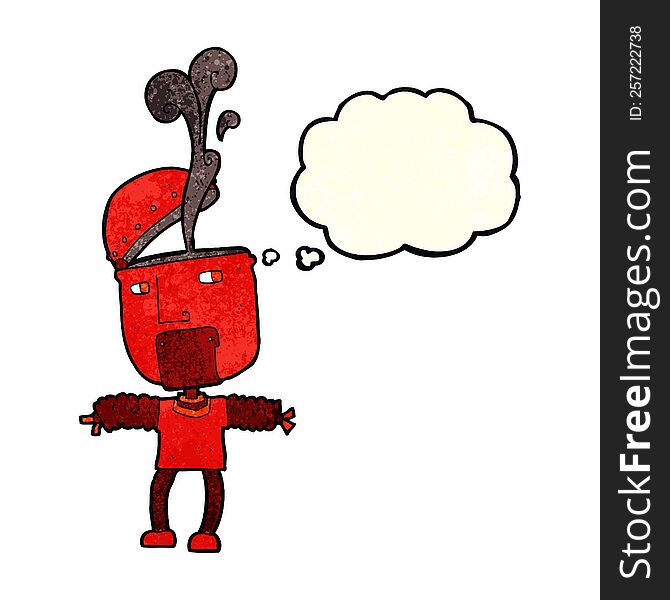 Funny Cartoon Robot With Open Head With Thought Bubble