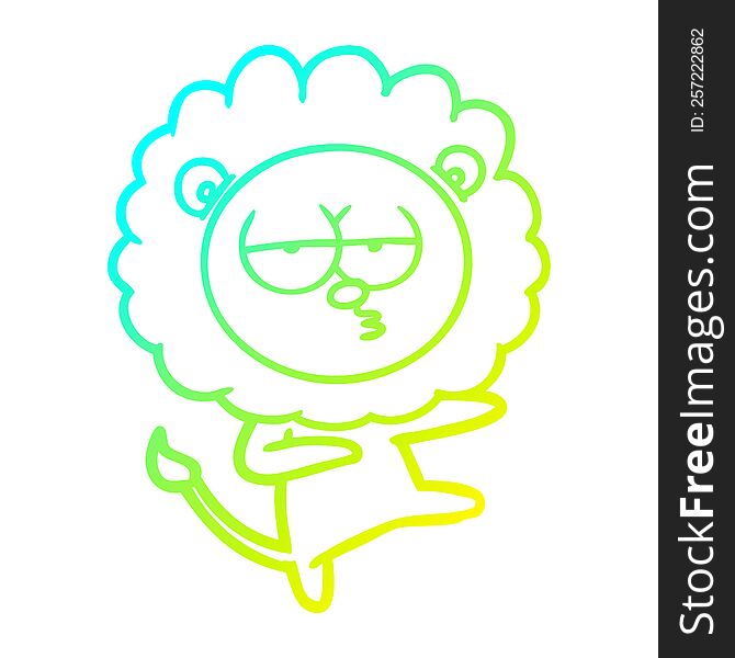 Cold Gradient Line Drawing Cartoon Bored Lion Dancing