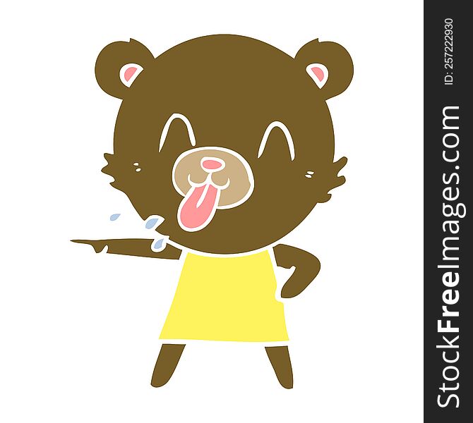 Rude Flat Color Style Cartoon Bear Pointing