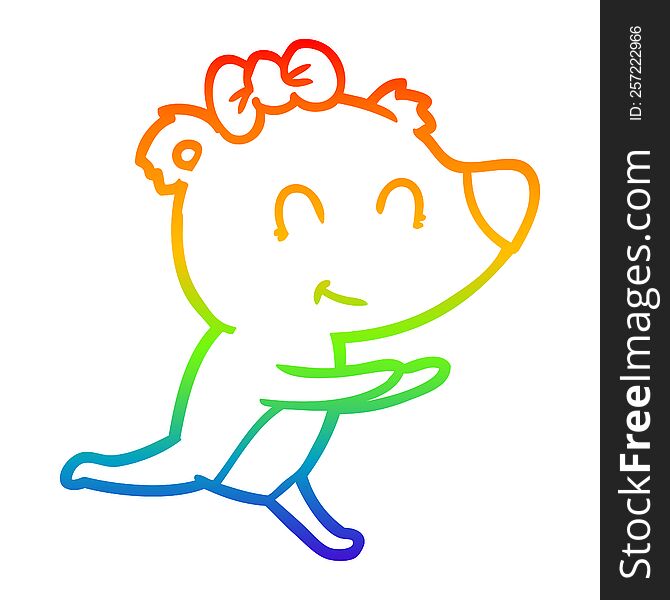 Rainbow Gradient Line Drawing Running Female Bear Cartoon