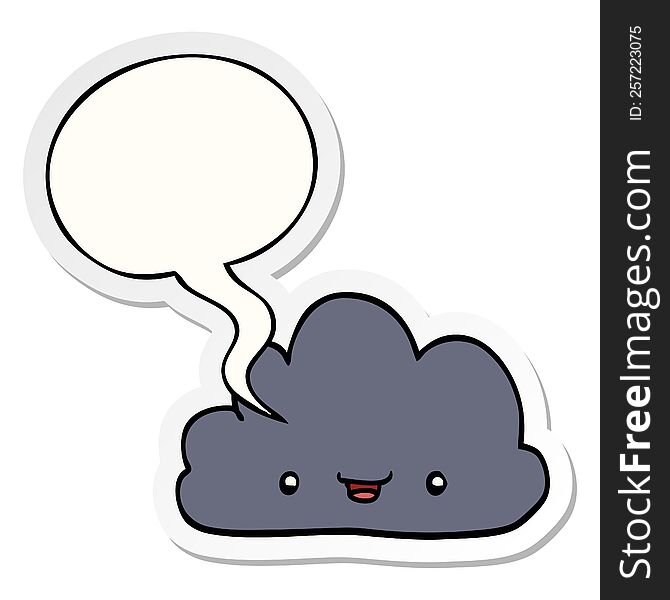cartoon tiny happy cloud with speech bubble sticker