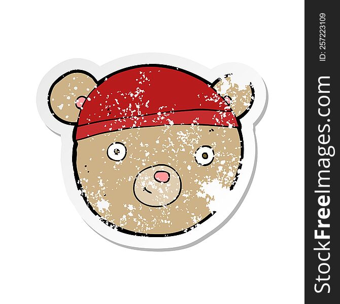 retro distressed sticker of a cartoon teddy bear head