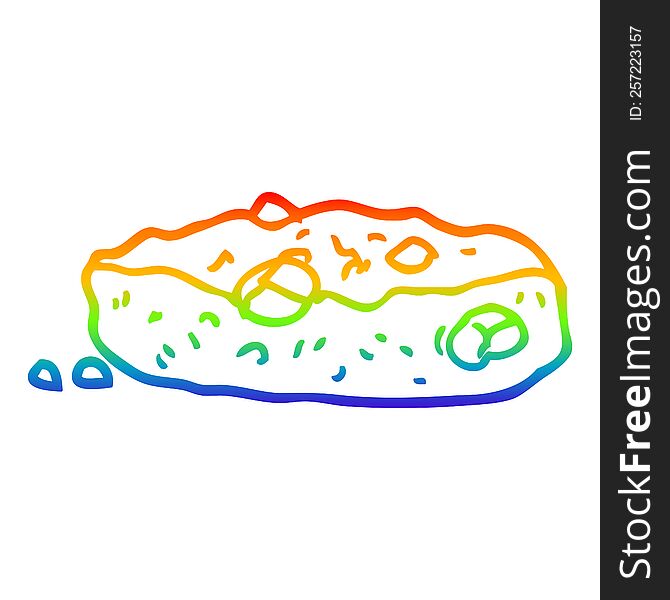 rainbow gradient line drawing of a cartoon choclate chip cookie