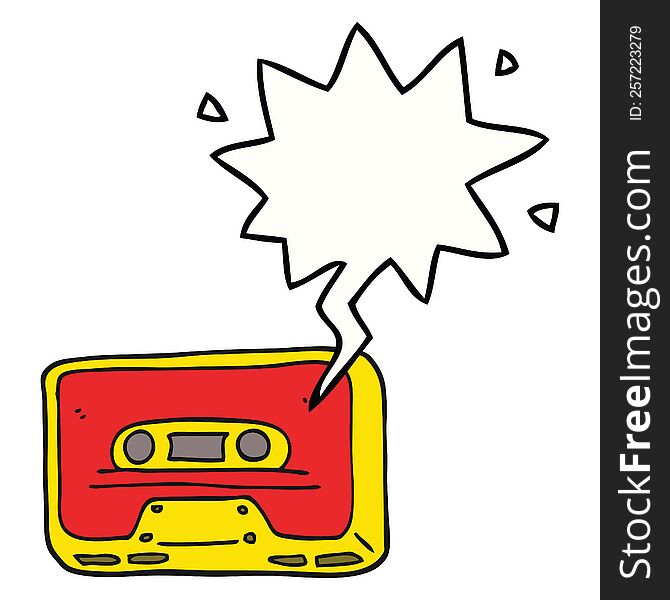 cartoon old tape cassette with speech bubble. cartoon old tape cassette with speech bubble